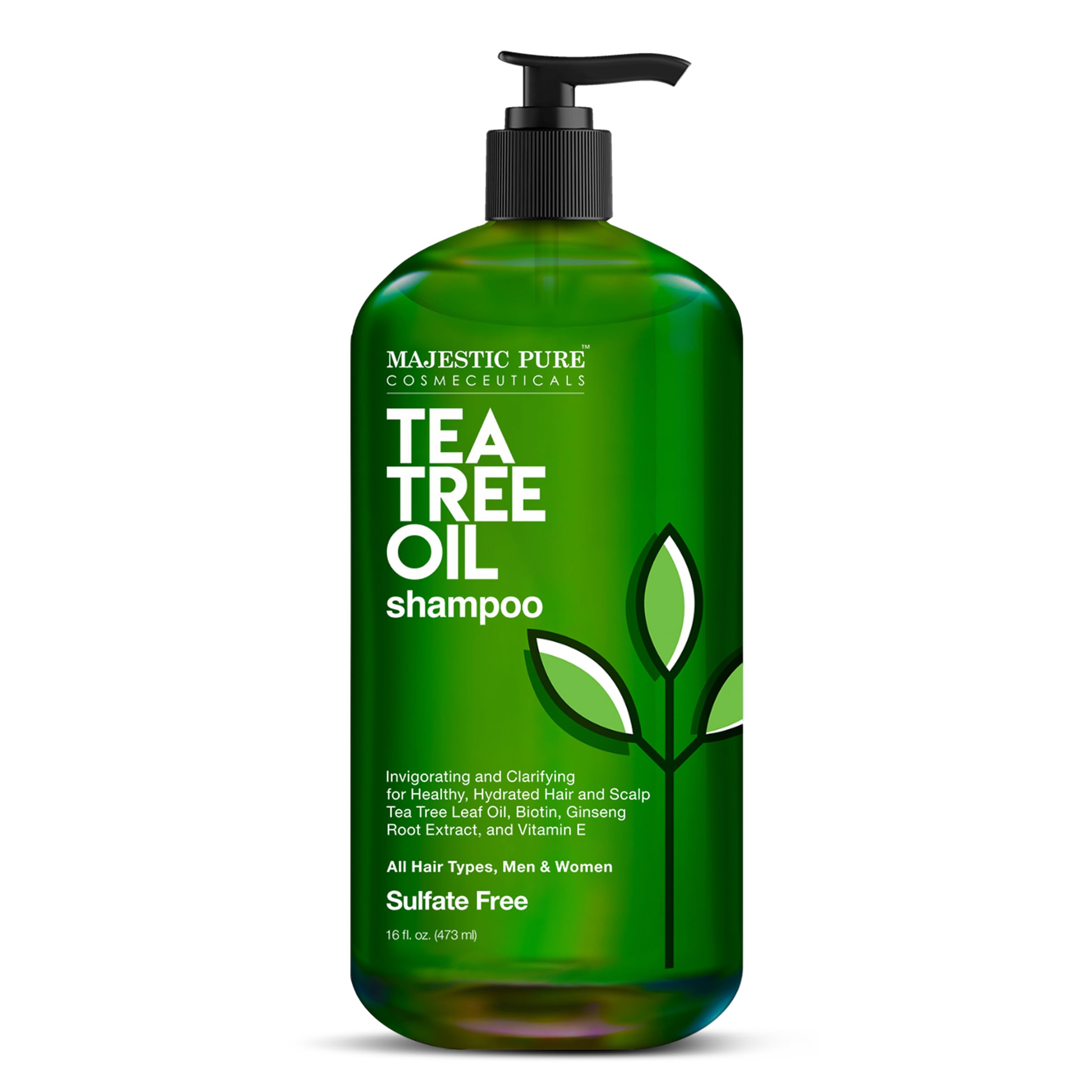 Champú Majestic Pure de árbol de té, botella para limpieza suave del cuero cabelludo.