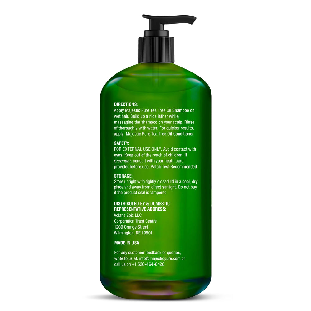 Champú Majestic Pure de árbol de té, aroma fresco que revitaliza el cabello.
