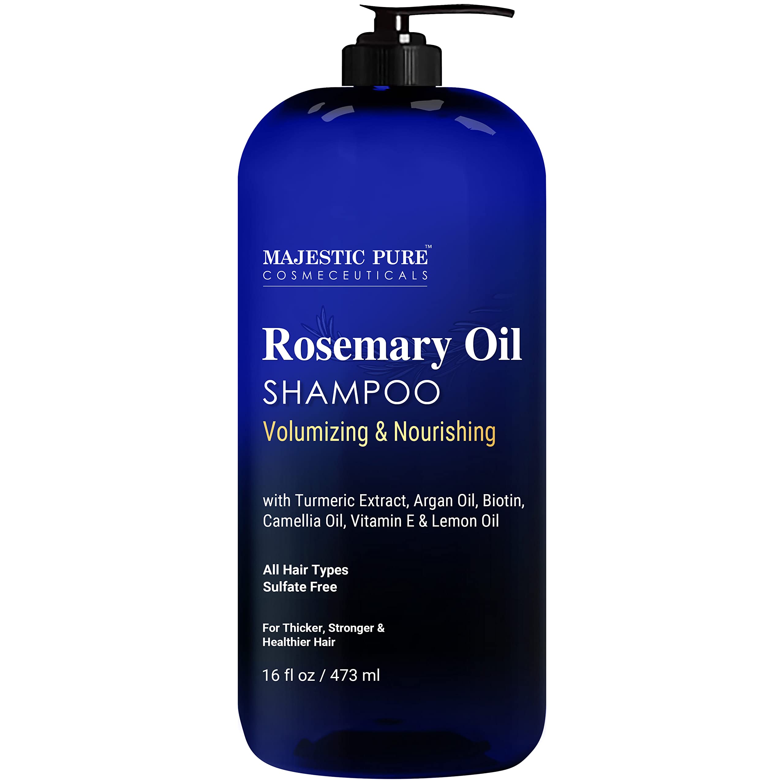 Majestic Pure Champú Romero en botella para cabello voluminoso y nutrido.