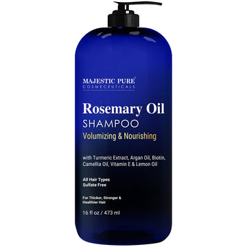 Majestic Pure Champú Romero en botella para cabello voluminoso y nutrido.