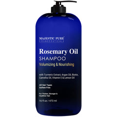 Majestic Pure Champú Romero en botella para cabello voluminoso y nutrido.