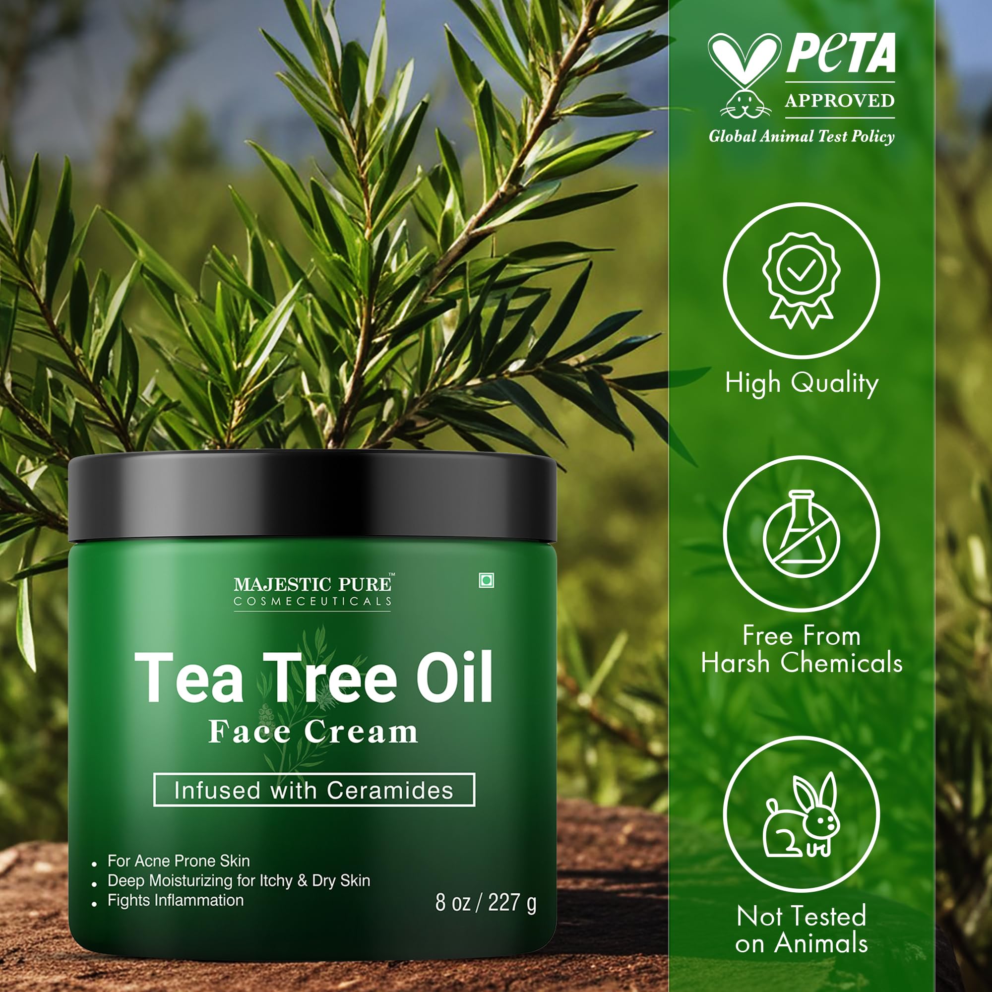 Crema facial Majestic Pure para acné y poros, equilibrio de la piel.