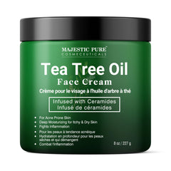 Crema Majestic Pure para rostro, botella arbol-de-te, hidrata la piel.