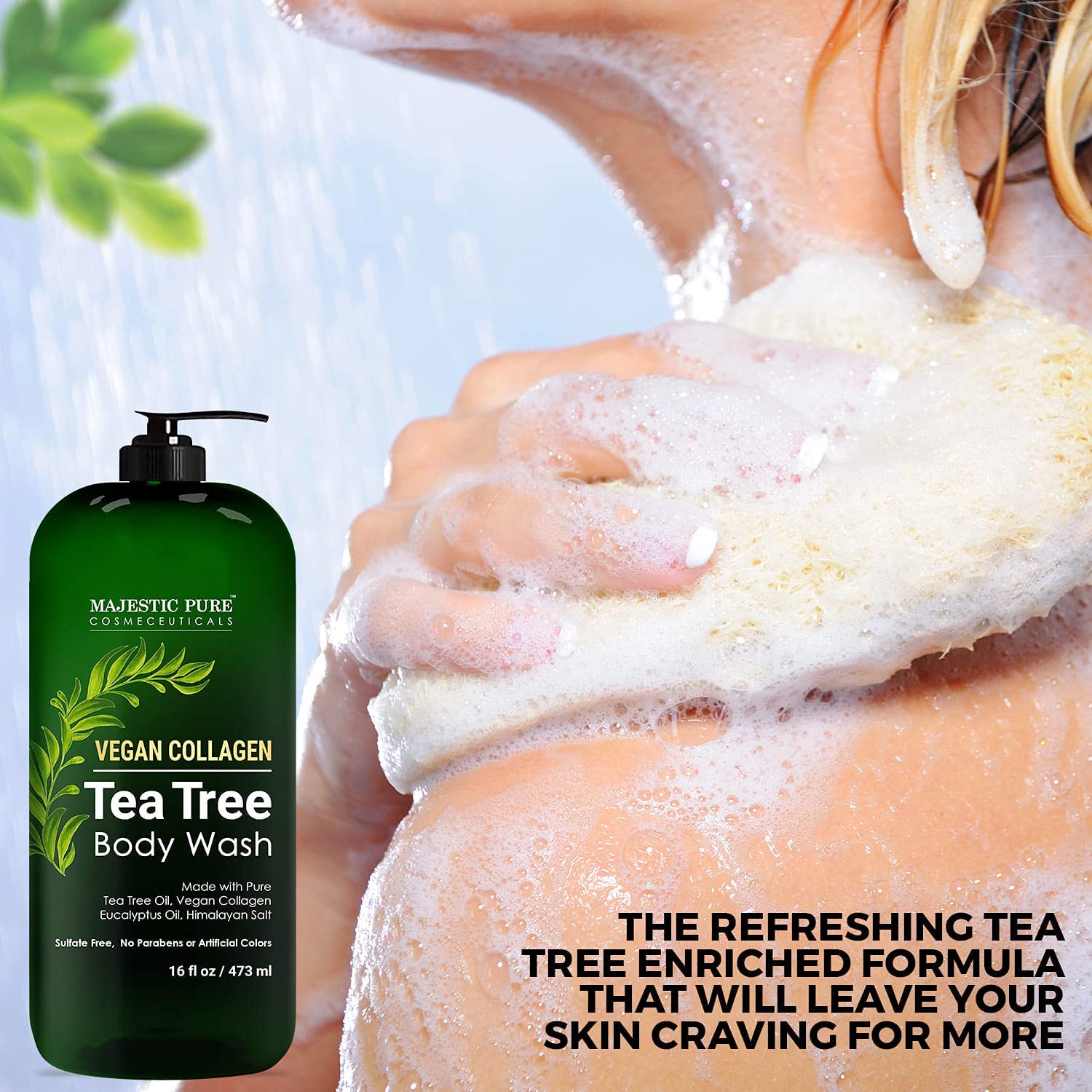 Fragancia de árbol de té Majestic Pure, experiencia revitalizante en la ducha.