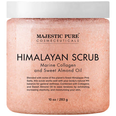 Majestic Pure exfoliante corporal con sal rosa del Himalaya para piel suave y renovada.