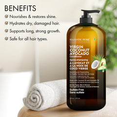 Textura cremosa de Majestic Pure, acondicionador sin sulfatos para cabello suave.