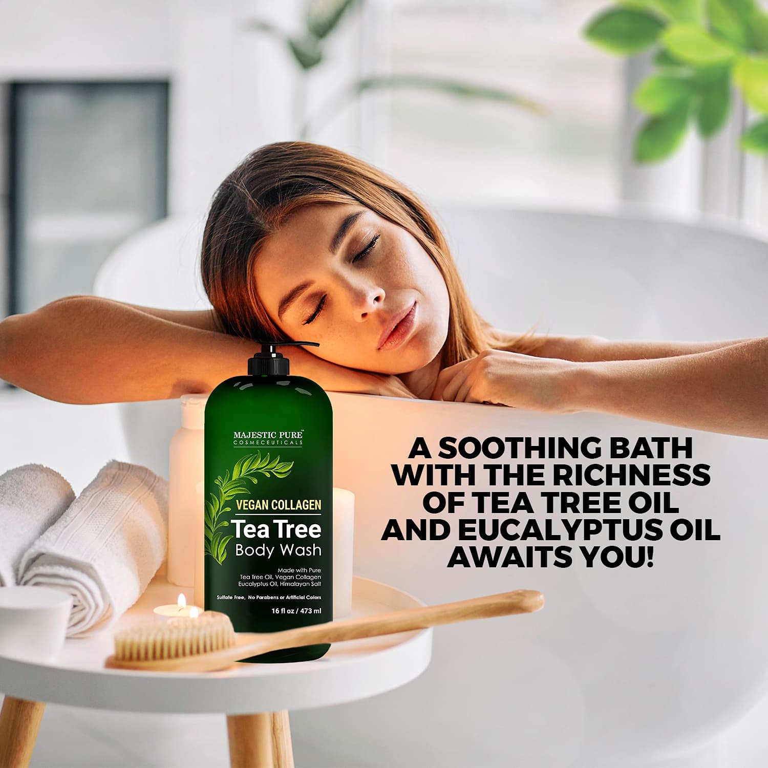 Uso diario Majestic Pure con árbol de té para limpieza corporal suave.