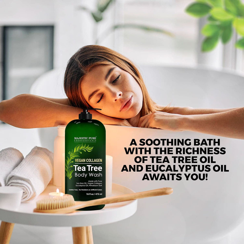 Uso diario Majestic Pure con árbol de té para limpieza corporal suave.