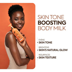 Makari Body Milk: textura sedosa al aplicar para una piel más luminosa.