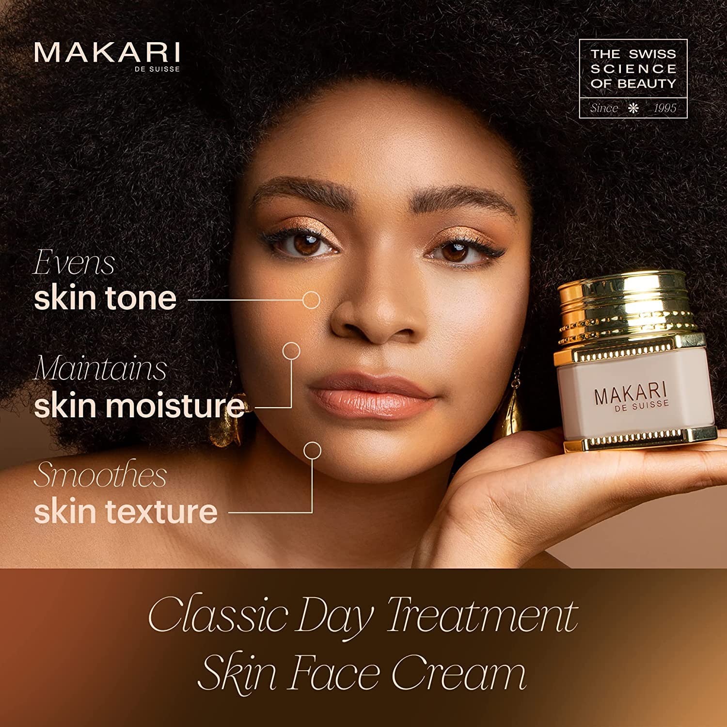 Textura fina de la crema Makari Clásico Día Radiancia para aplicación suave.