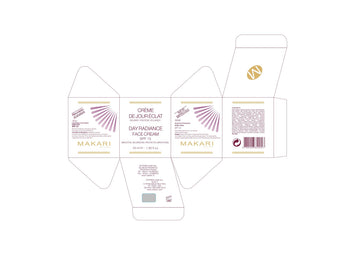 Crema facial Makari Clásico Día Radiancia, textura cremosa que se absorbe rápido.
