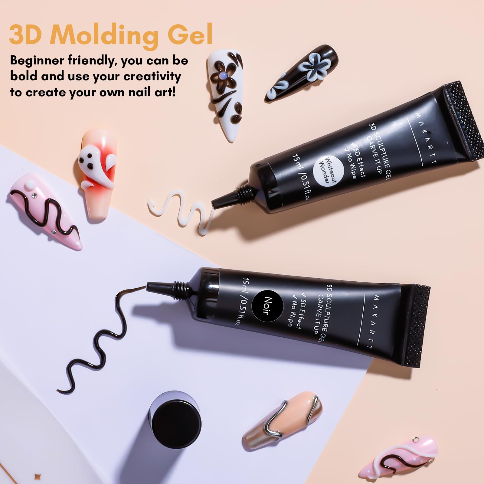 Makartt 3D Gel para uñas naturales y acrílicas; aspecto elegante