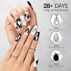 Diseños de uñas con gel Makartt en negro y blanco.