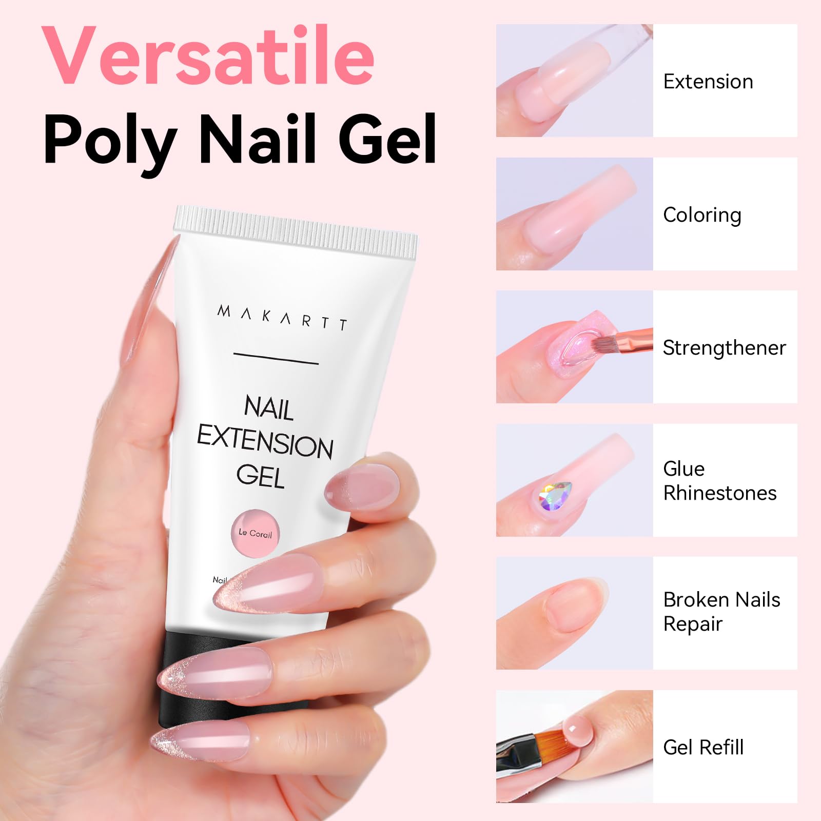 Makartt extensiones de uñas sin HEMA, rosa natural, para uñas más largas.