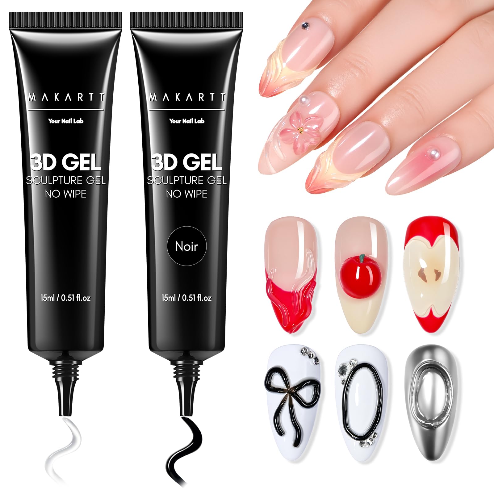 Makartt gel 3D claro para relieve en uñas, ideal para crear líneas finas.