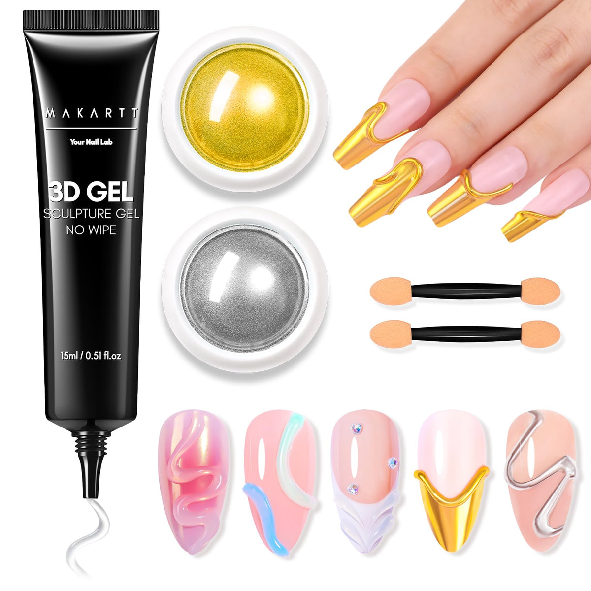 Makartt gel 3D para uñas, permite relieves 3D en casa.