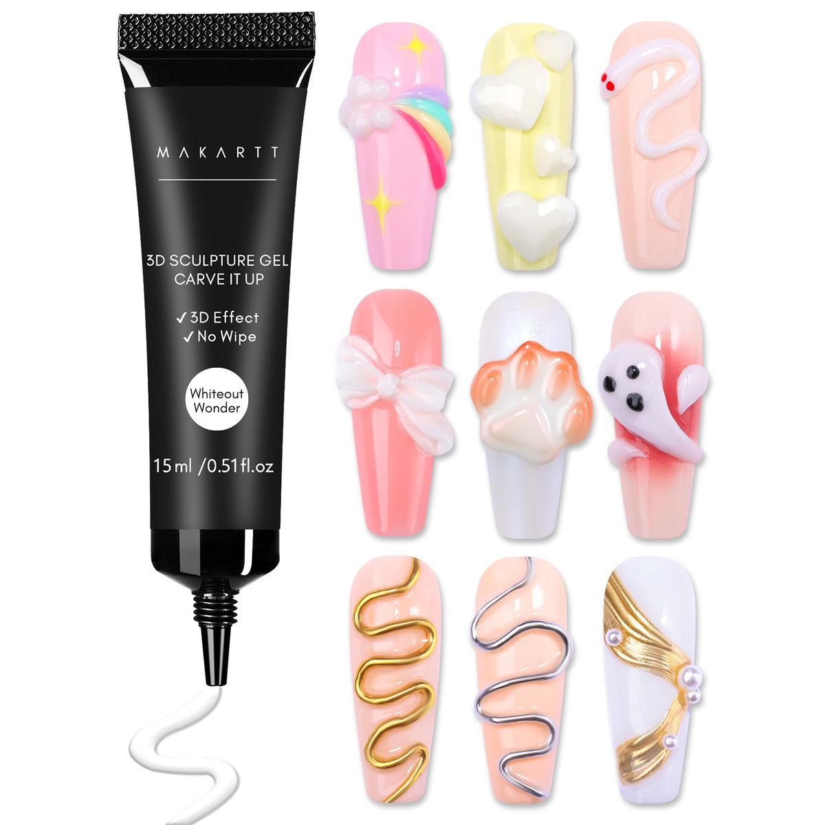 Makartt Gel 3D uñas blanco dibujo: ideal para crear formas 3D en casa