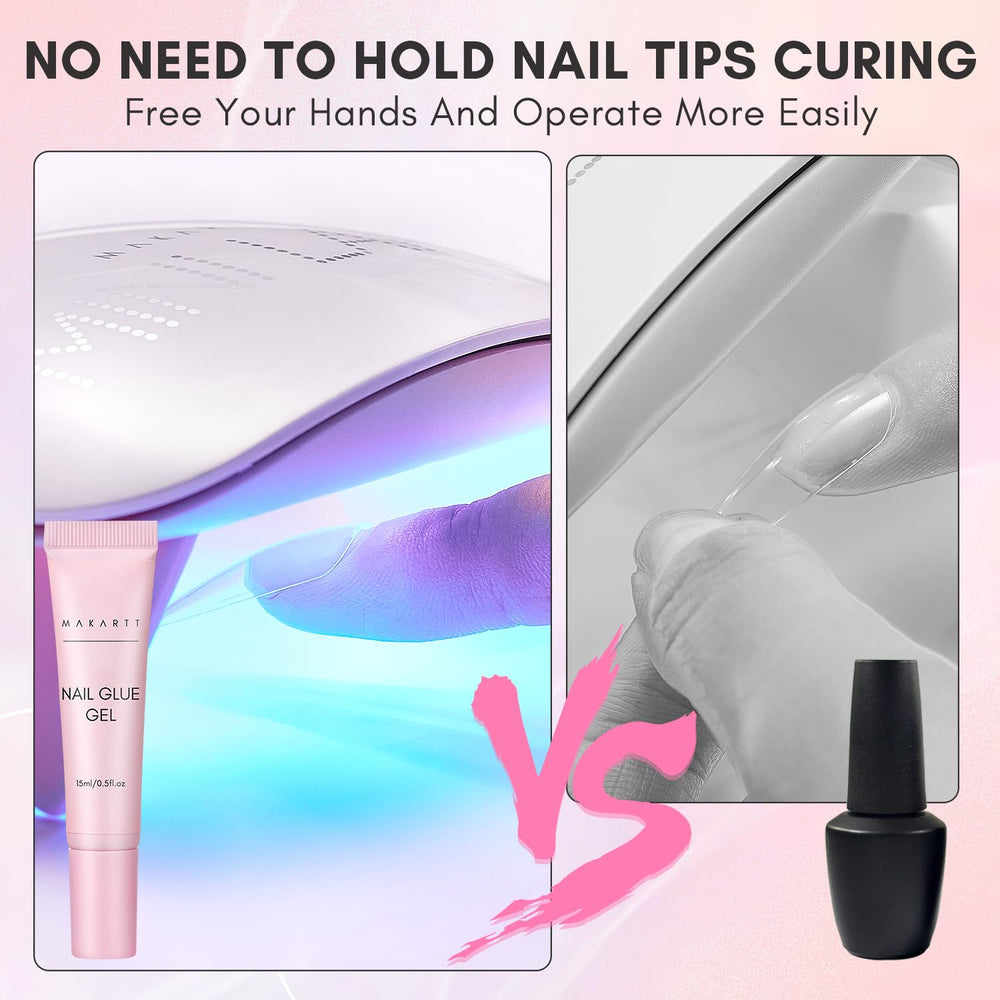 Makartt Gel Nail Glue LED cure compatibility for quick drying.