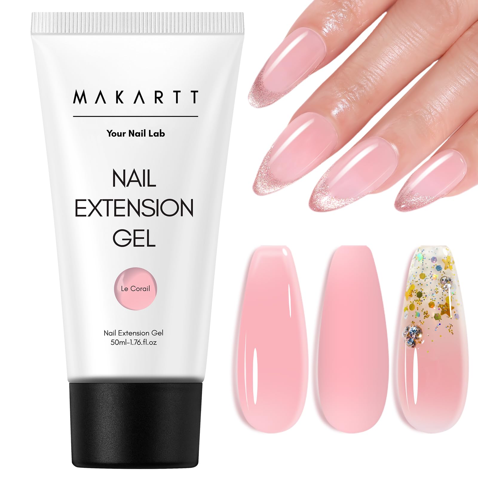 Makartt gel polig sin HEMA, rosa natural, ideal para extensiones limpias.