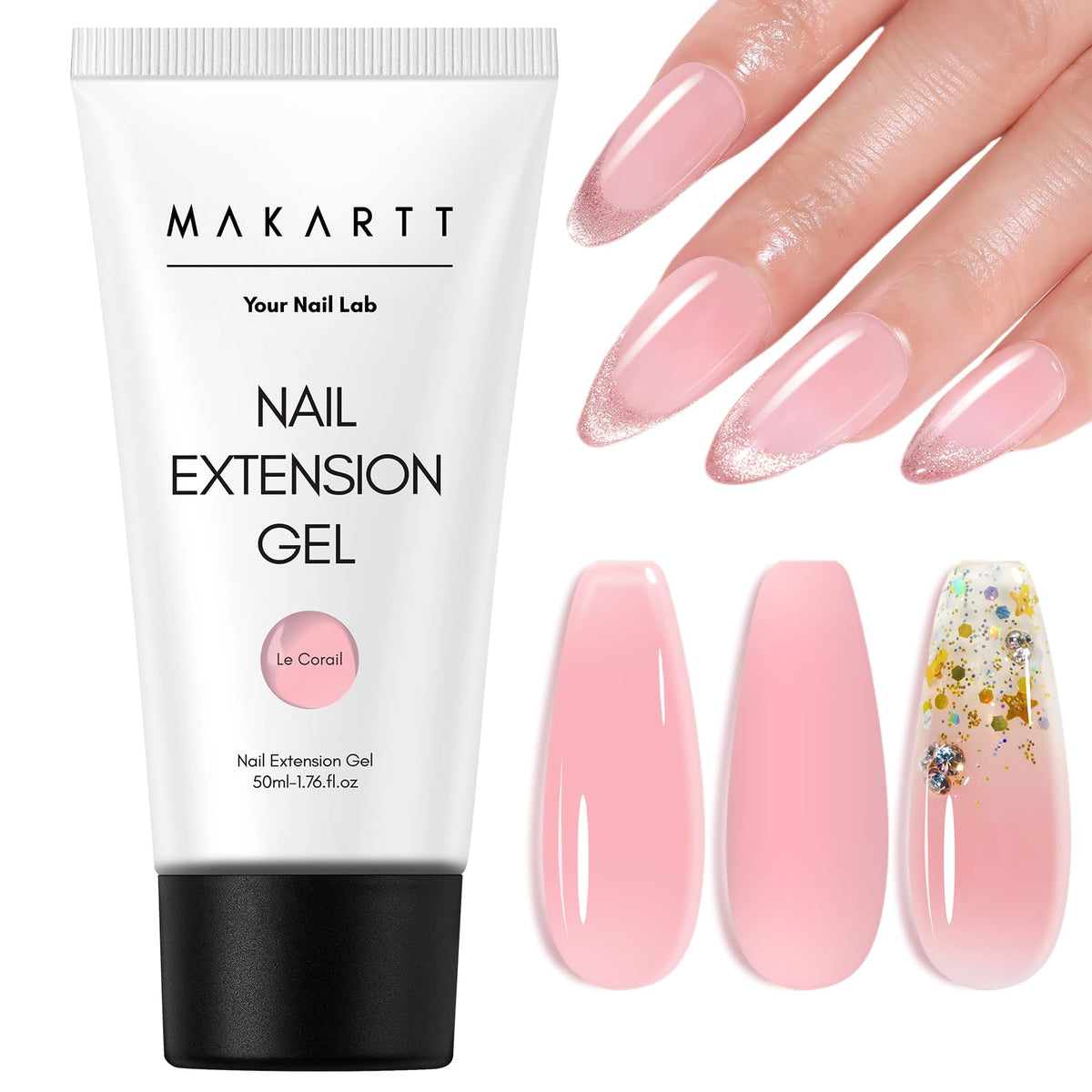 Makartt gel polig sin HEMA, rosa natural, ideal para extensiones limpias.