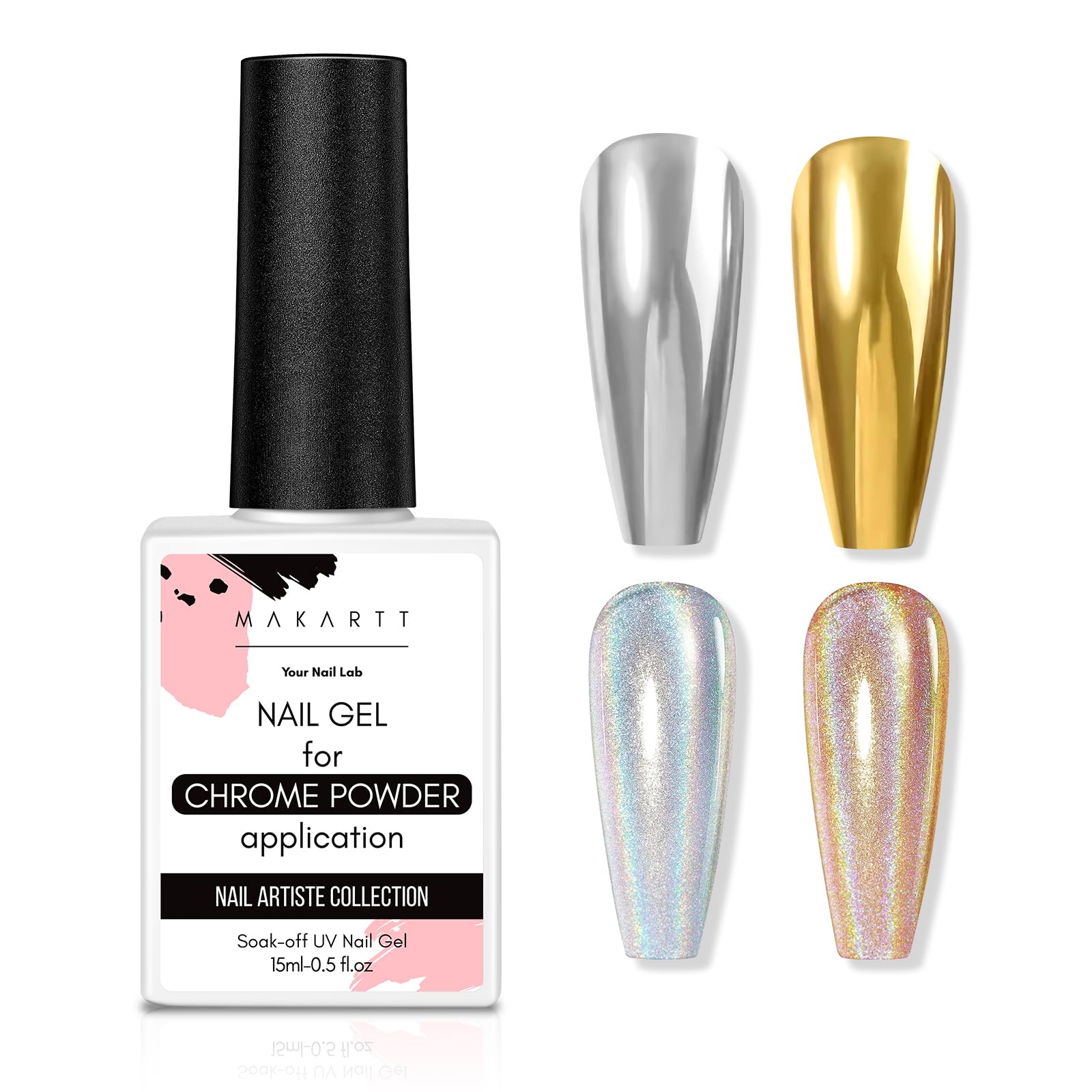 Makartt Gel Top Coat botella clara, brillo espejo duradero para uñas cromadas