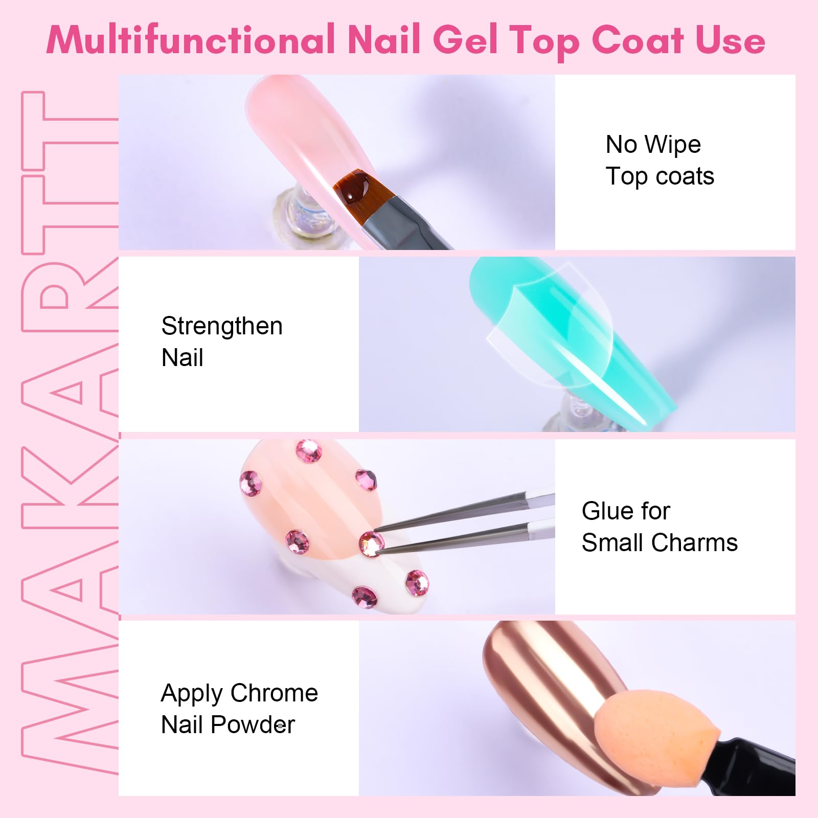 Makartt Hard Gel Top Coat shows high-gloss finish on nails