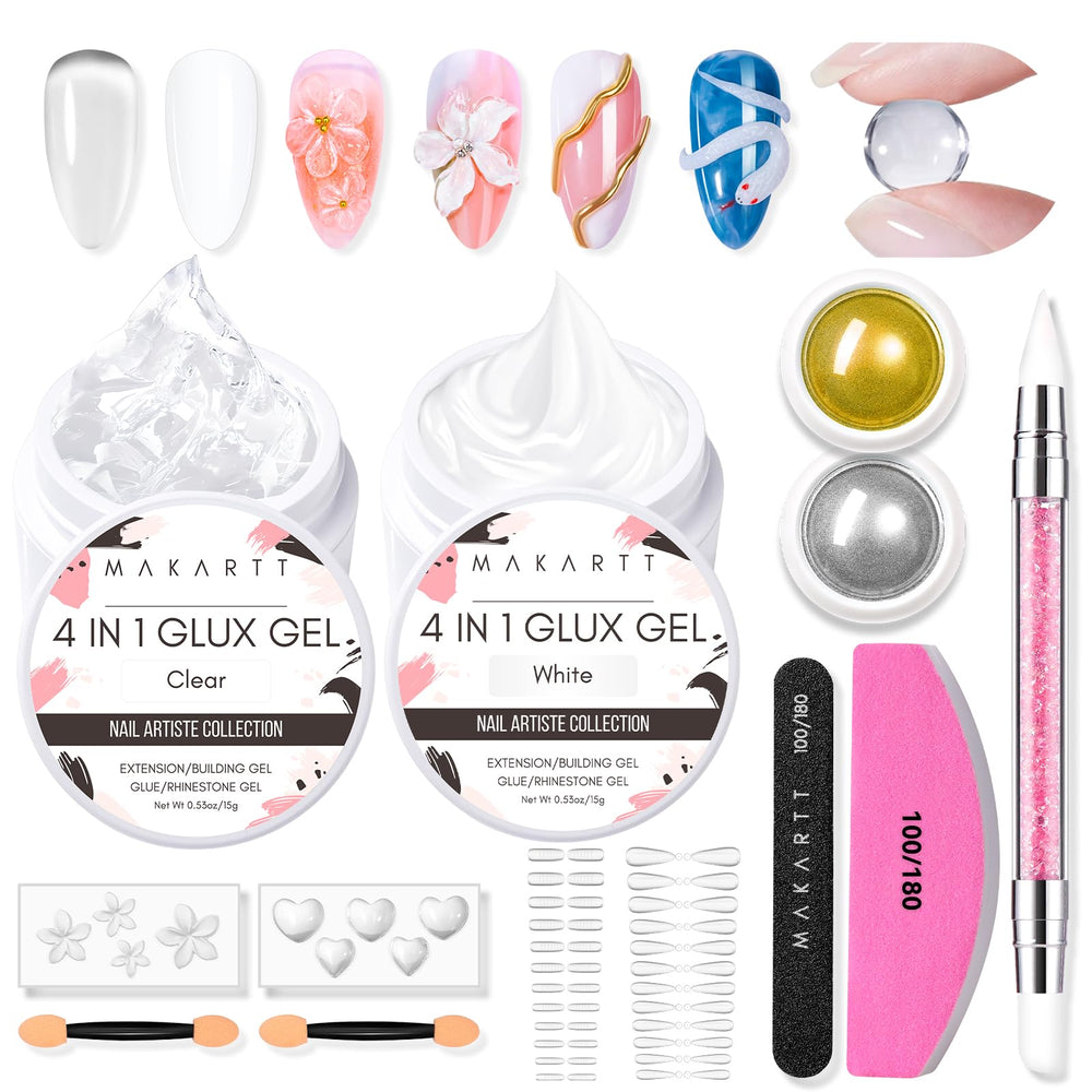 Makartt kit gel 3D para uñas, claro y blanco, extensión fácil.