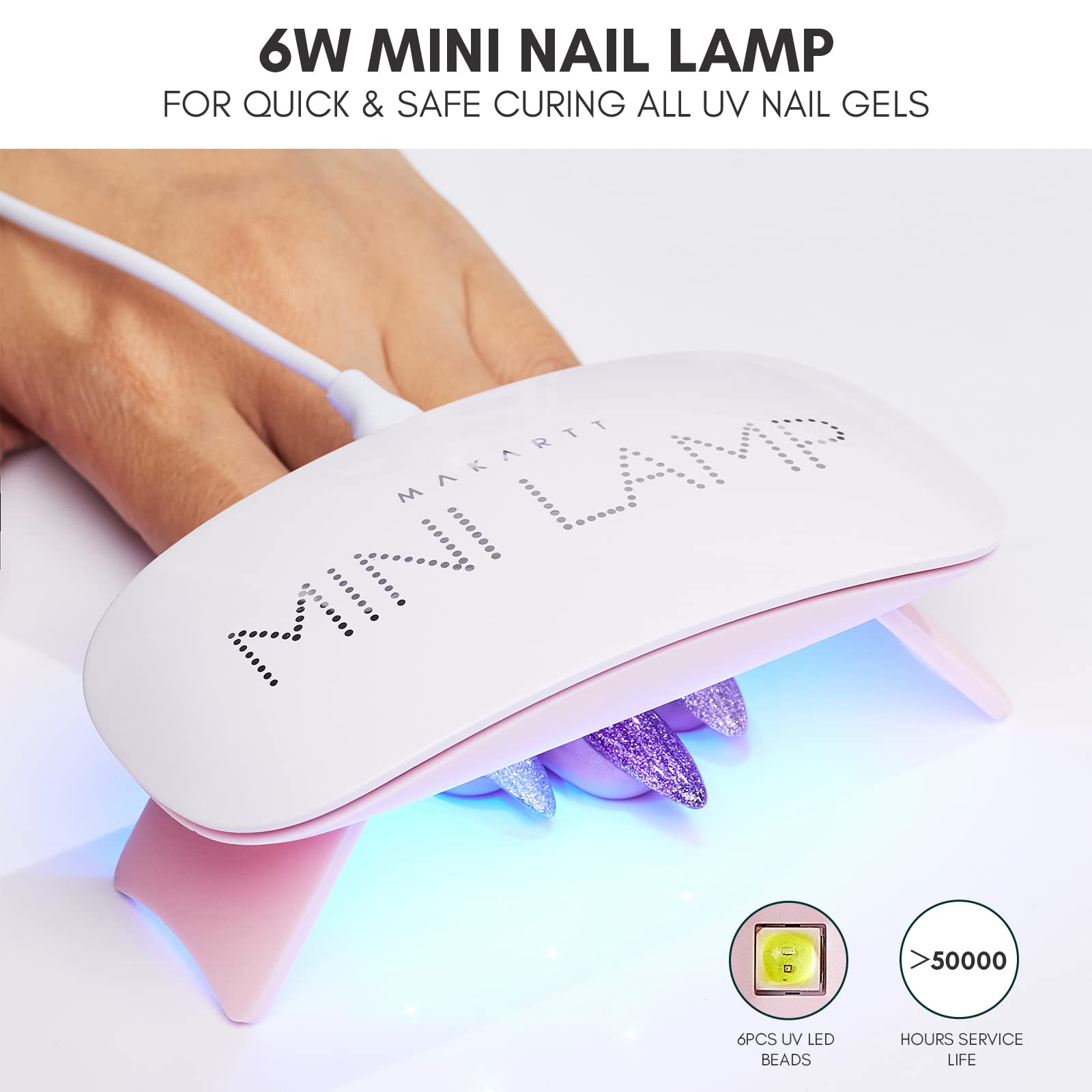 Makartt lampara UV LED 6W, curado suave y seguro para uñas.