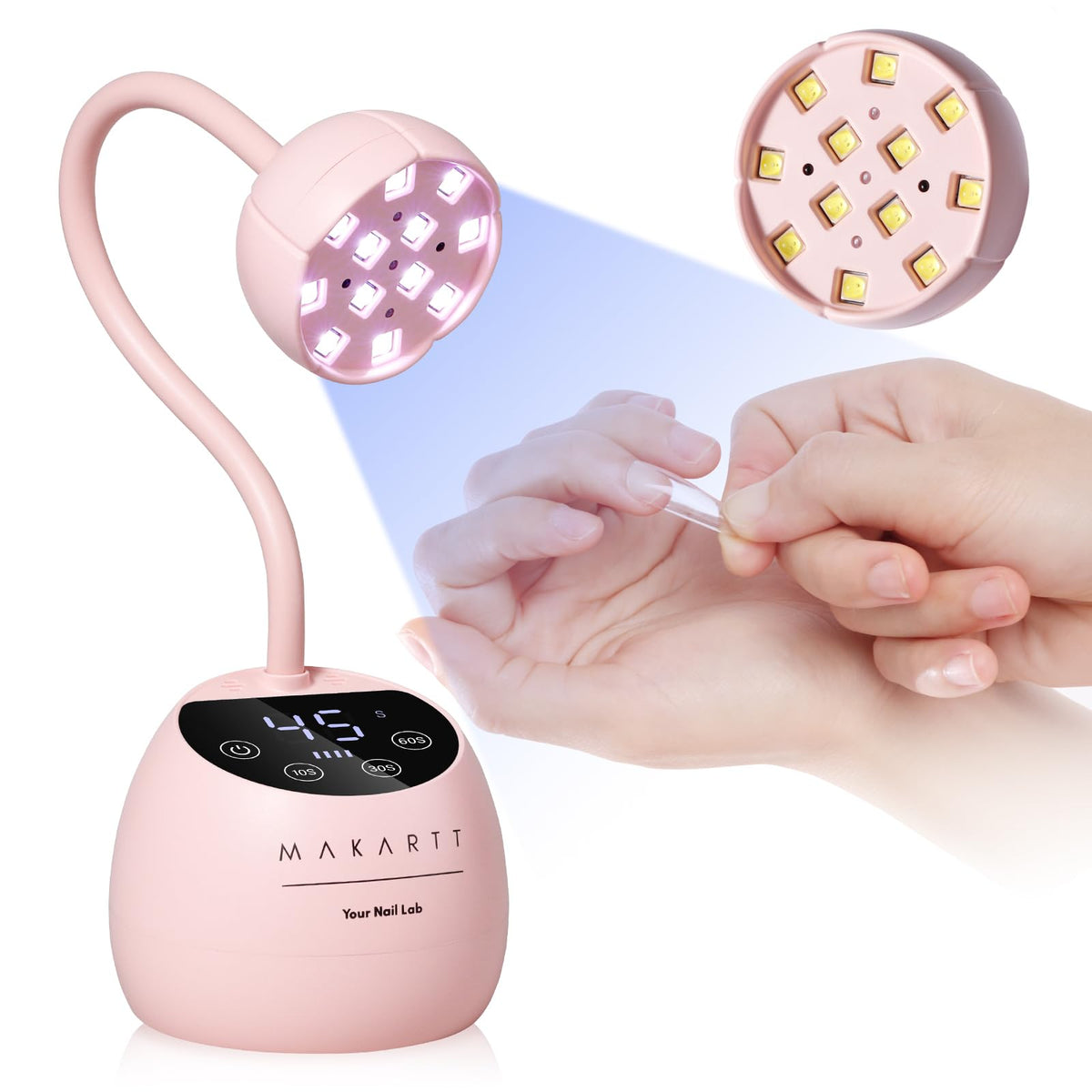 Makartt lámpara UV LED para uñas compacta, ideal para uso en casa con secado rápido.
