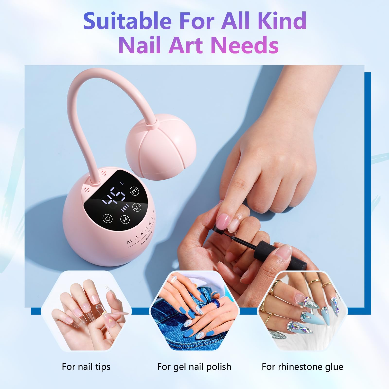 Makartt lámpara UV LED para uñas con cuello flexible para cobertura precisa.