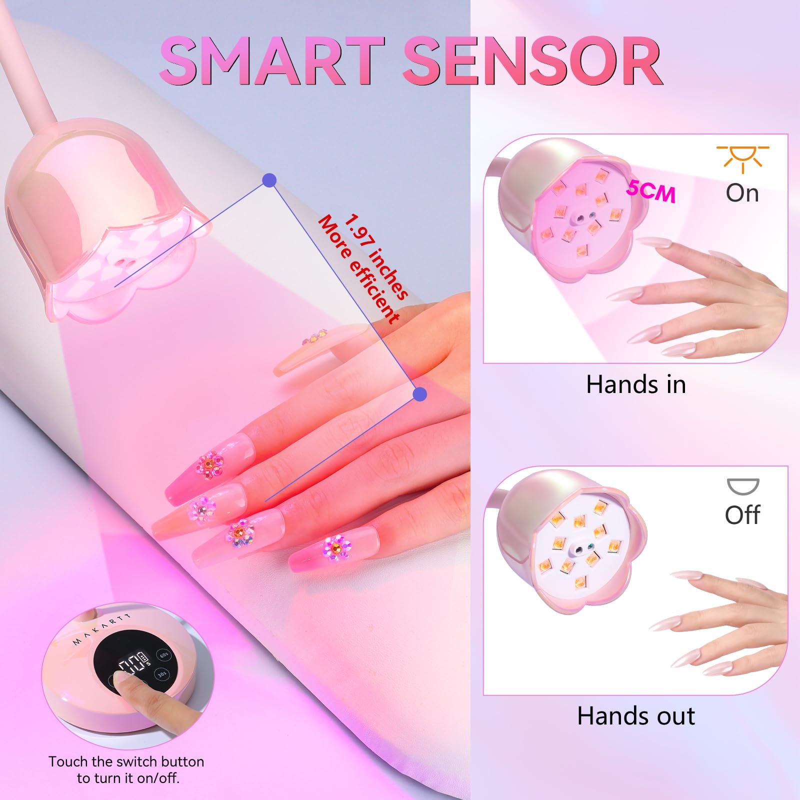 Makartt lampara UV mini con cuello flexible para posicionar uñas.