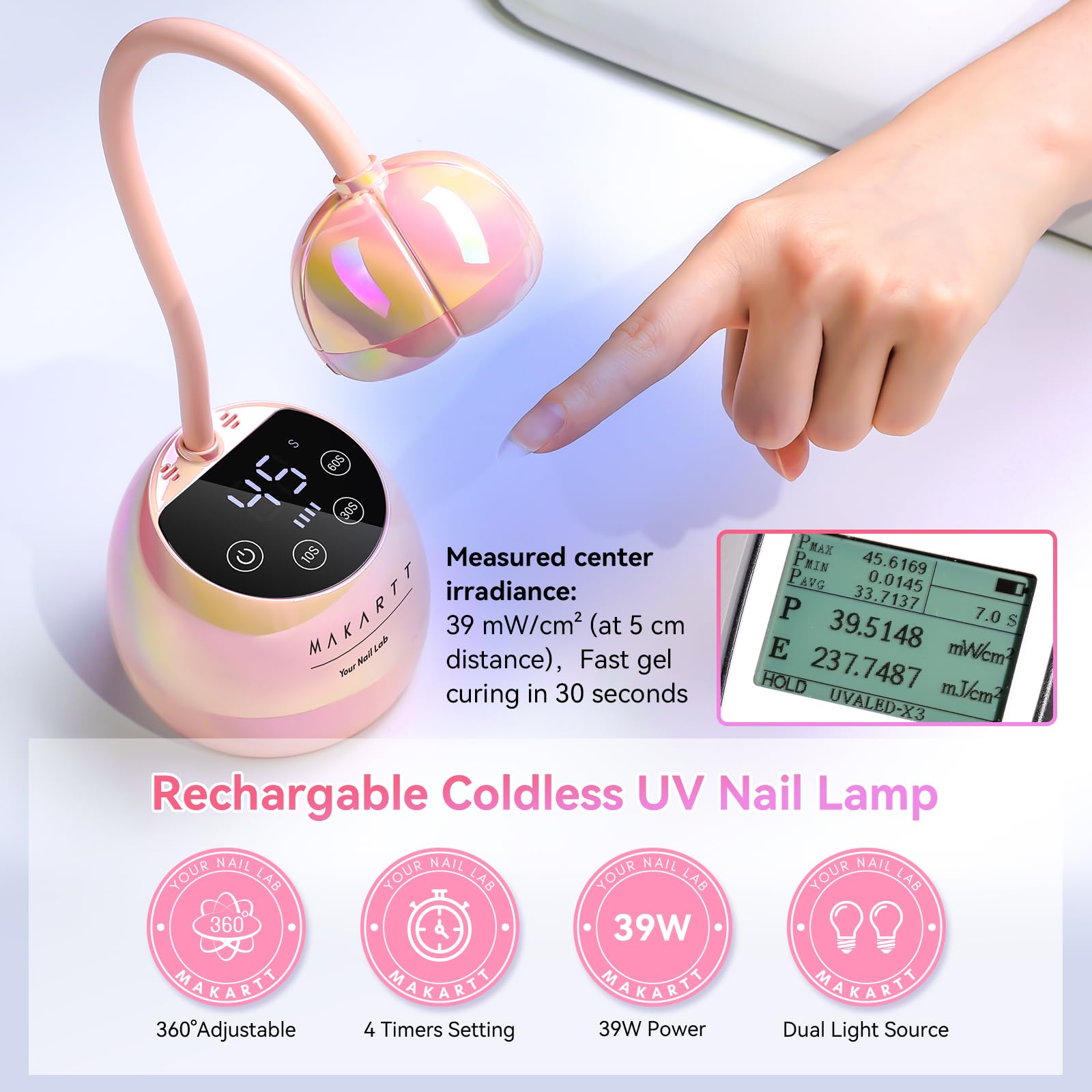Iluminación 360° de Makartt para curado completo de uñas