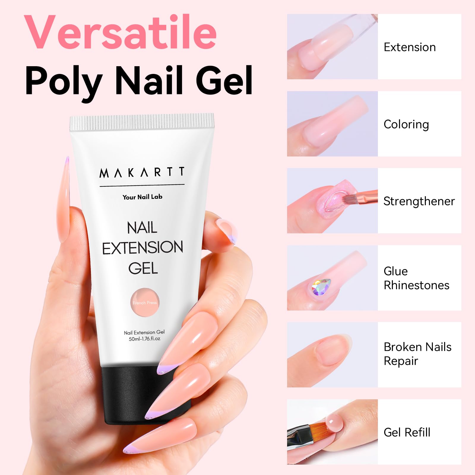 Makartt gel poli libre de HEMA, aplicación fácil con formas duales para resultados precisos.