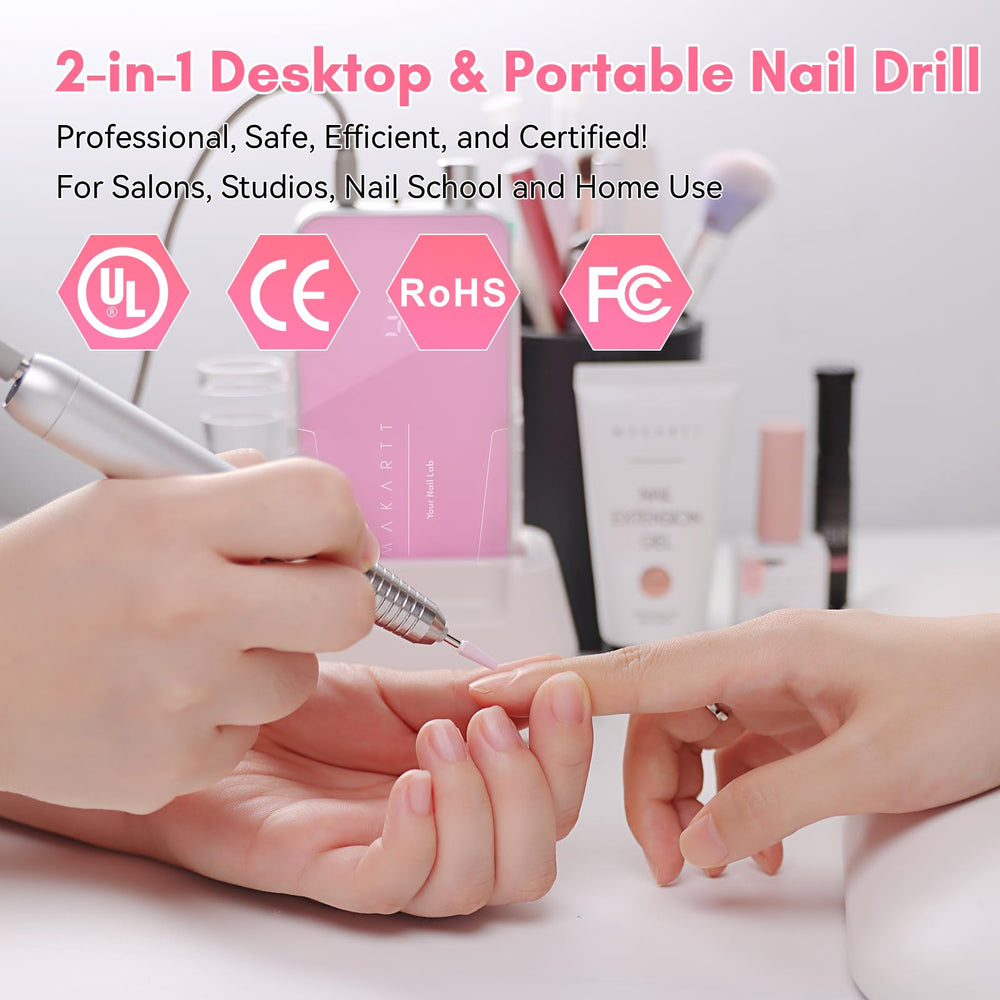 Makartt Nail Drill – affichage LCD indiquant vitesse et batterie.