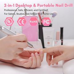 Makartt Nail Drill – affichage LCD indiquant vitesse et batterie.