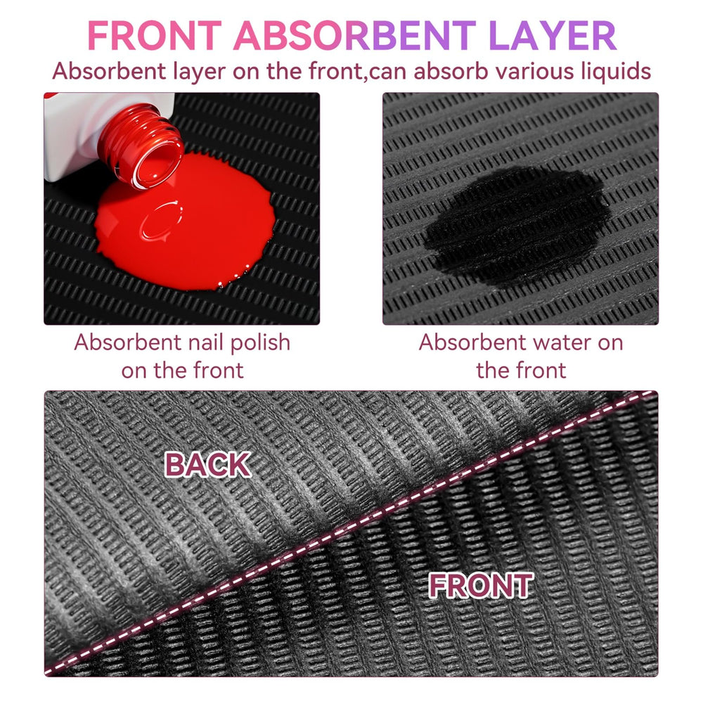 Makartt nail table mat with double-sided 3-ply design protects surfaces and absorbs spills.