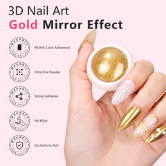 Makartt polvo espejo dorado para uñas, acabado metálico duradero