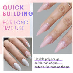 Makartt Poly Nail Gel Kit: colores blanco y rosado natural, base elegante para diseños.