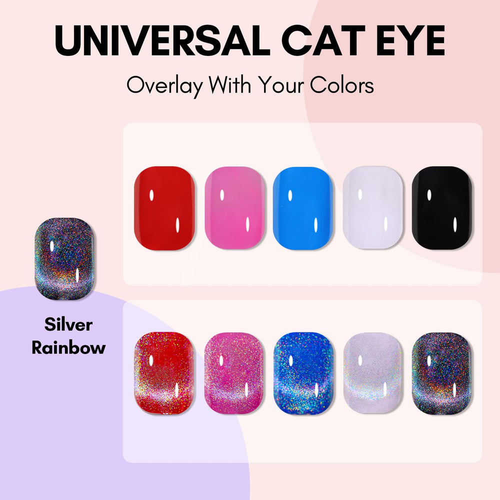 Makartt Rainbow Cat Eye Gel Nail Polish under UV LED for durable shine