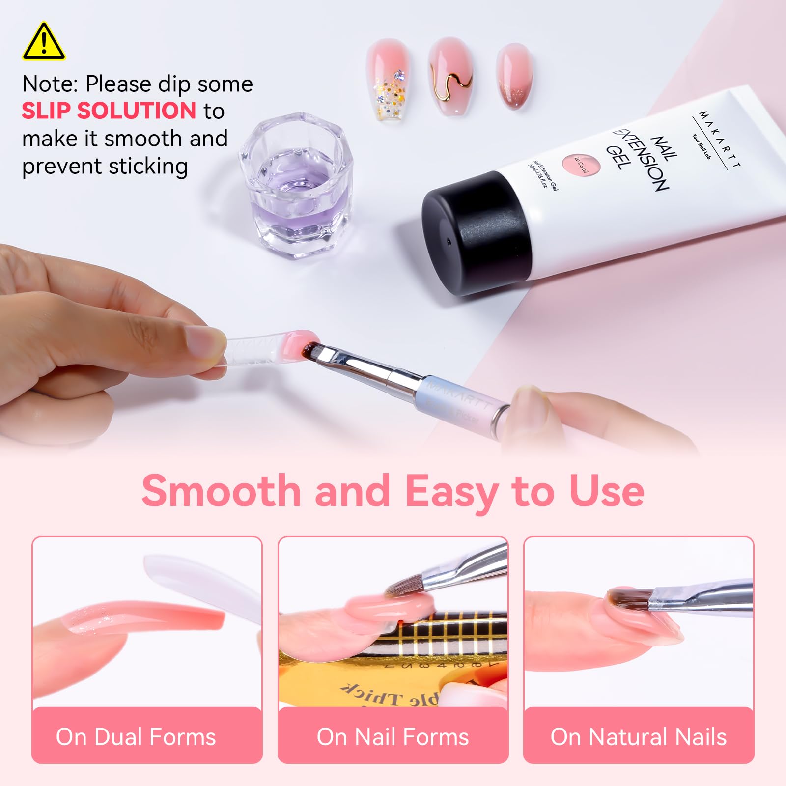 Makartt gel resistente rosa natural, fortalece uñas con extensiones estables.