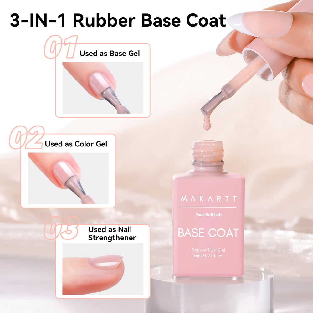 Makartt Rubber Base Gel aplicación suave para una base lisa.