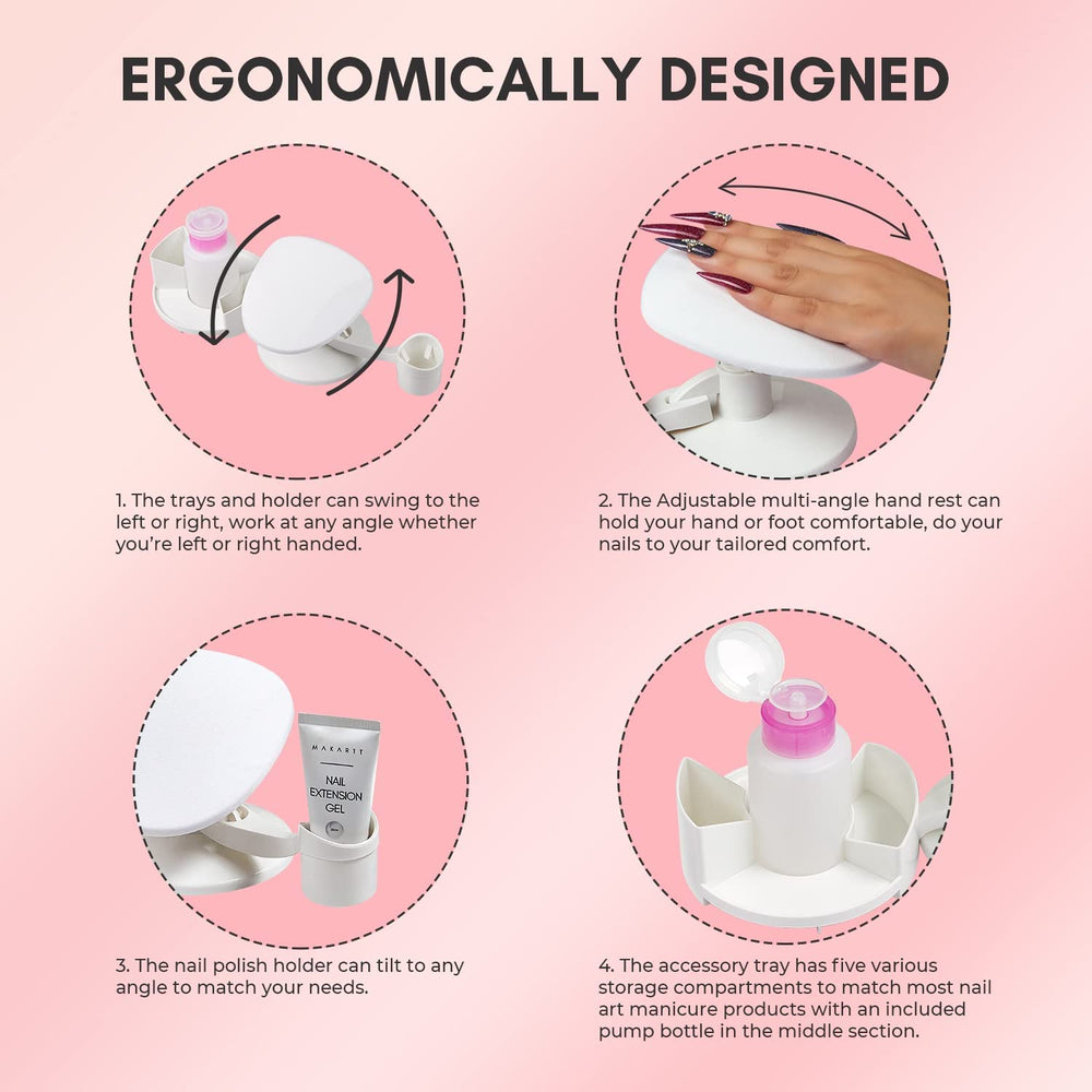 Makartt sostiene manos ergonómico para manicura, facilita posición estable durante la sesión.