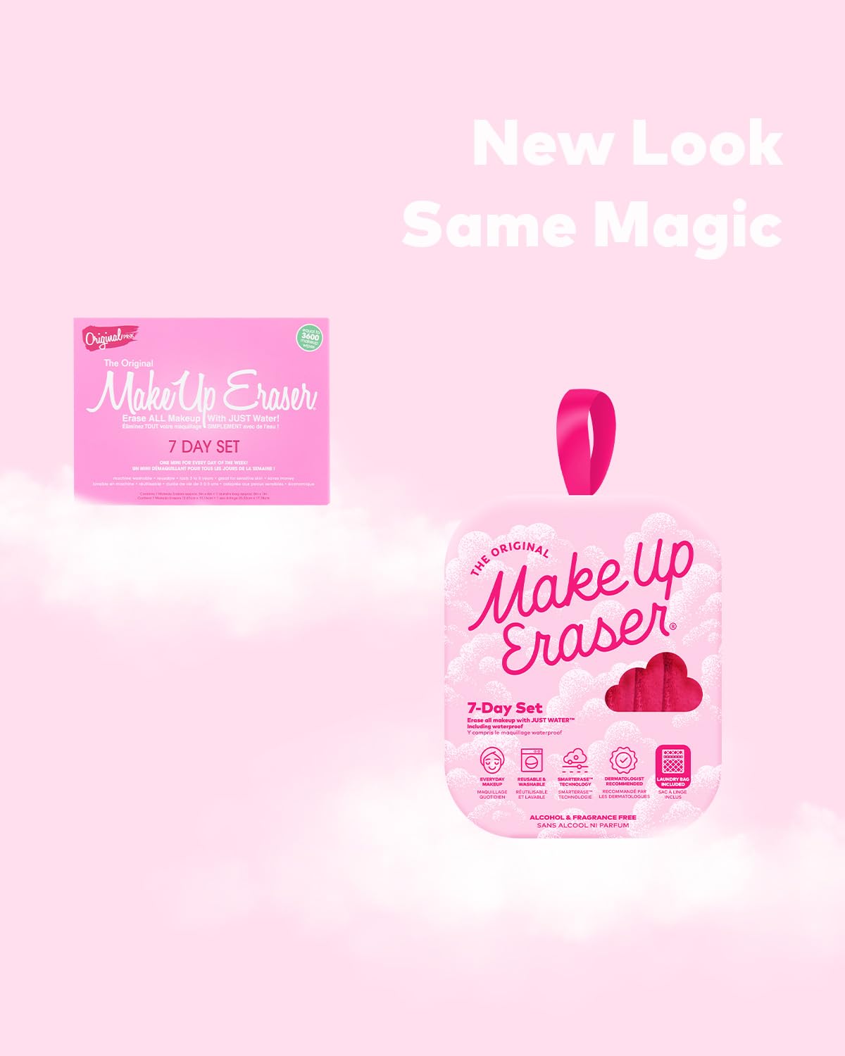 MakeUp Eraser Original Pink 7-Dias Set detalle microfibra, ajusta maquillaje con suavidad.