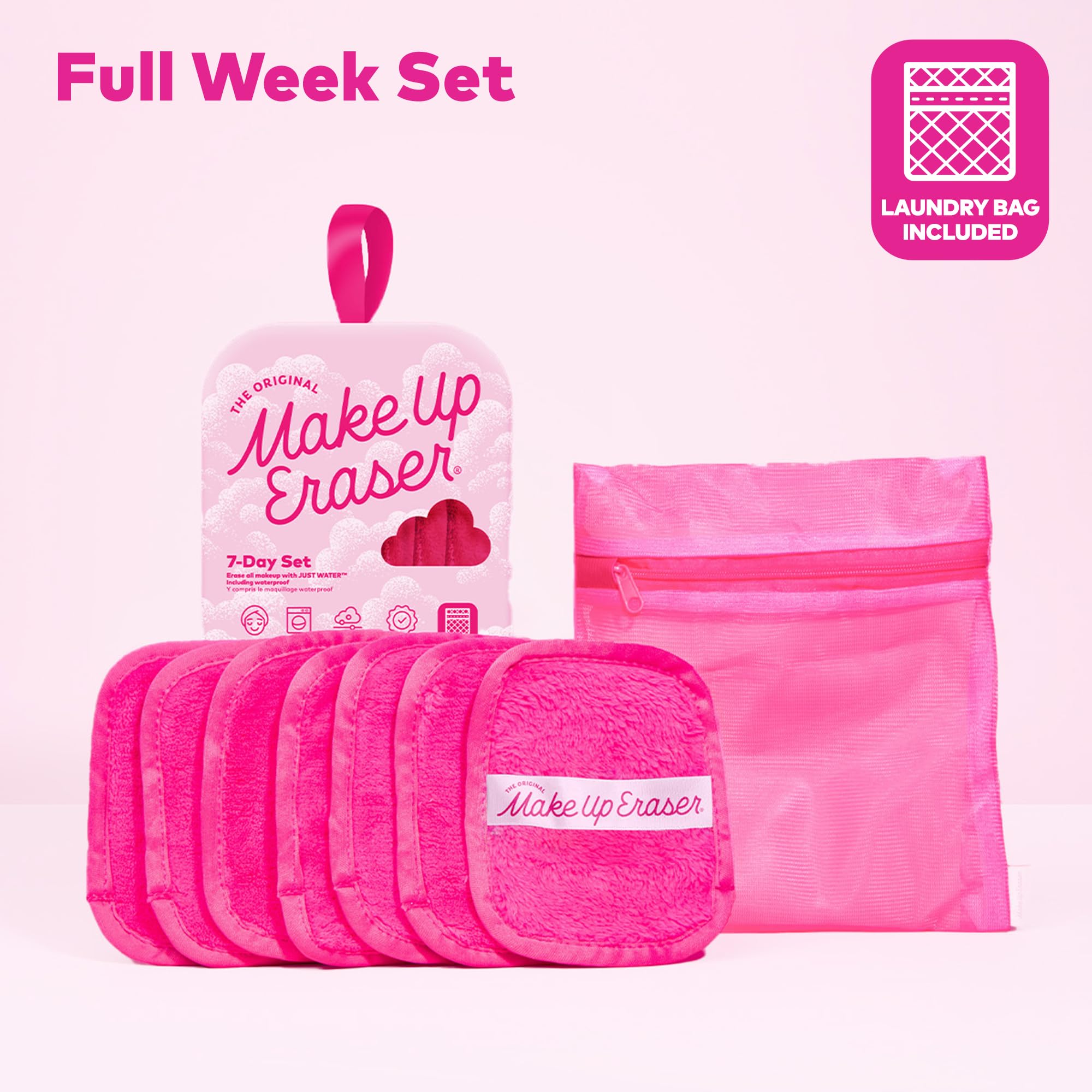 MakeUp Eraser Original Pink 7-Dias Set opción ecológica frente a toallitas desechables.
