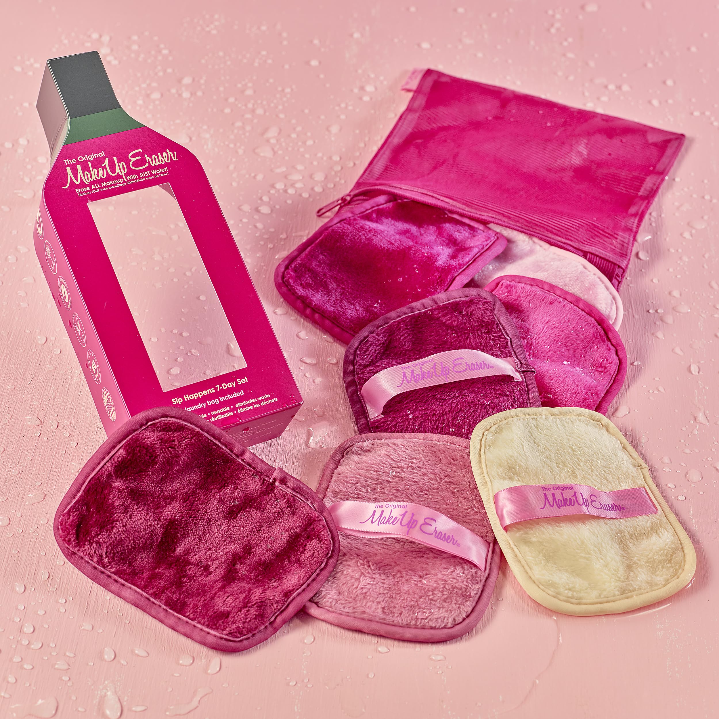 MakeUp Eraser Original Set7 elimina maquillaje resistente al agua con agua.
