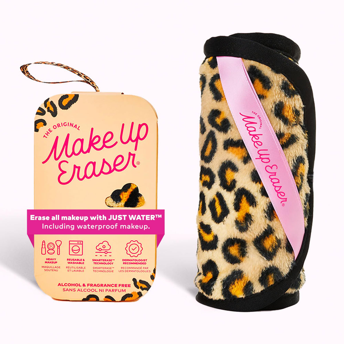 MakeUp Eraser PRO Leopard front view, reusable remover for water-based cleansing.