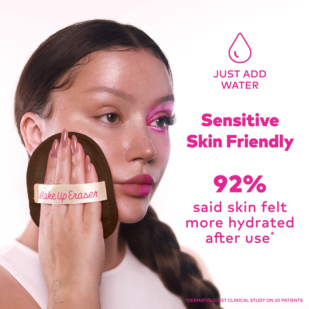 Con MakeUp Eraser, fibra ultra suave para piel sensible.