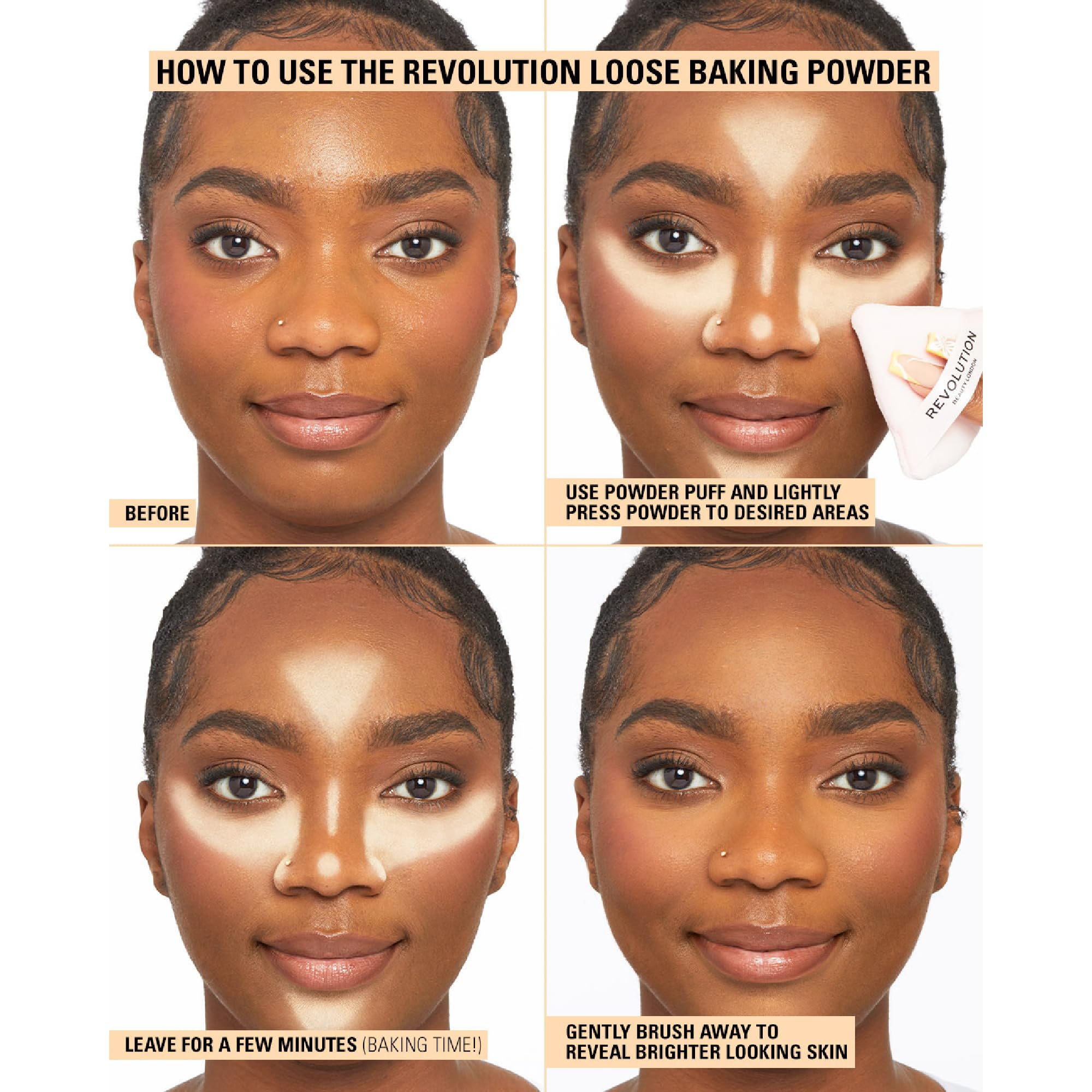 Makeup Revolution Polvo libre traslúcido: aplicación con esponja para técnica de horneado precisa