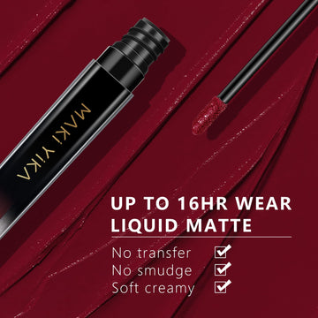 MAKI YIKA Burgundy Lipstick being applied for a smooth, even matte look.