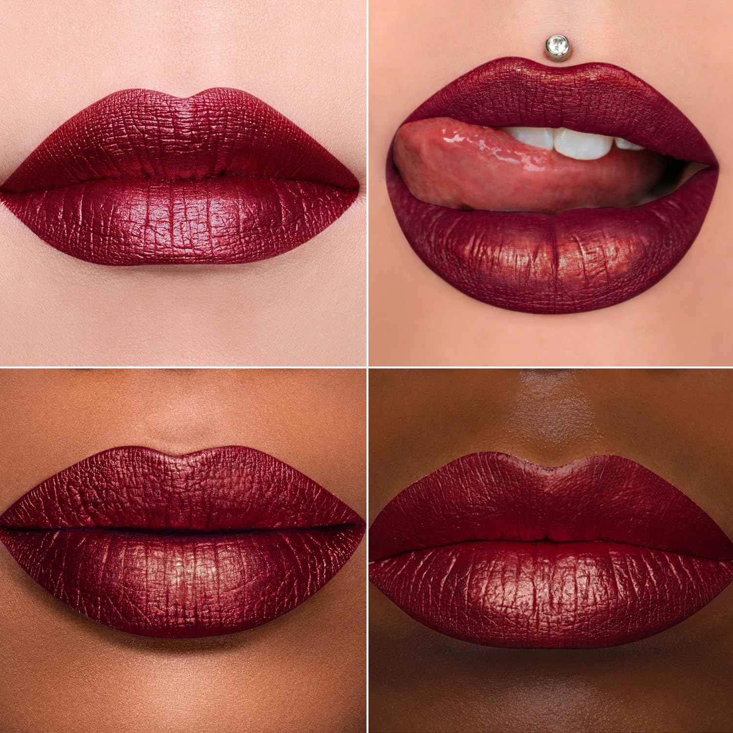 MAKI YIKA dark red lipstick shine texture and smooth finish.